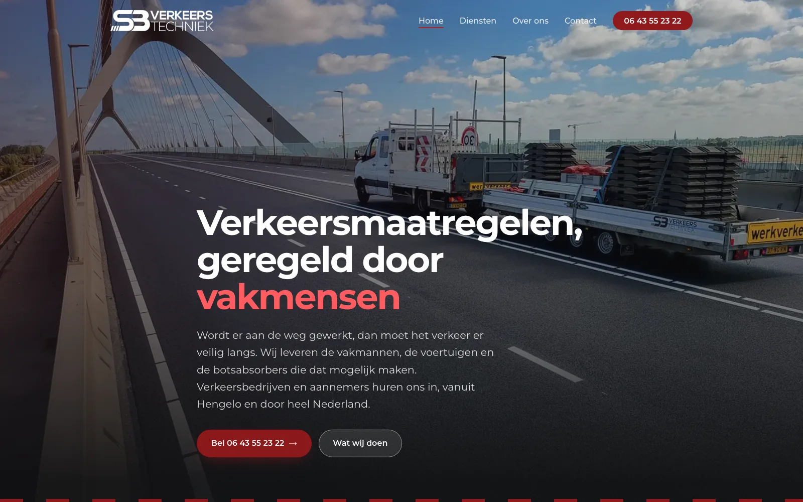 Website van SB Verkeerstechniek, verkeersmaatregelen vanuit Hengelo